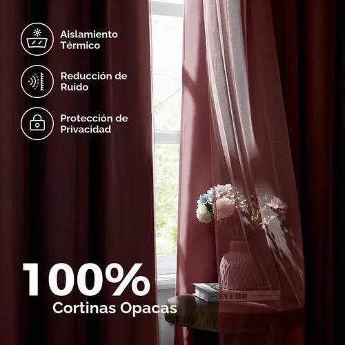 Vista 3 de cortinas 100% opacas para dormitorio, cortinas rosadas de doble capa, cortina oscura de 96 pulgadas de largo con superposición transparente