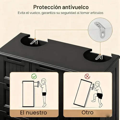 Vista 6 de Gizoon Gabinete de piso de baño de madera, gabinete organizador de Negro