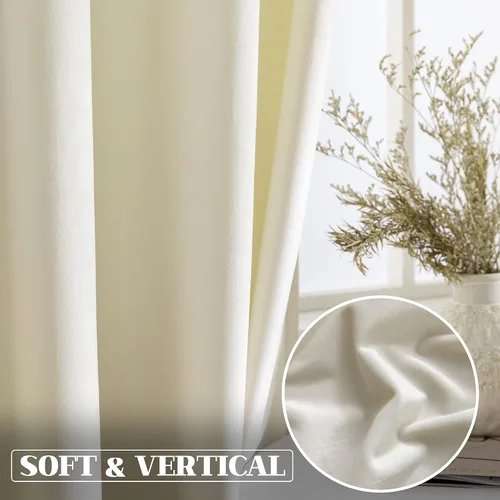 Vista 5 de VANASEE Cortinas de terciopelo marfil de 63 pulgadas de largo, cortinas de oscurecimiento de habitación para dormitorio, tratamiento de ventanas