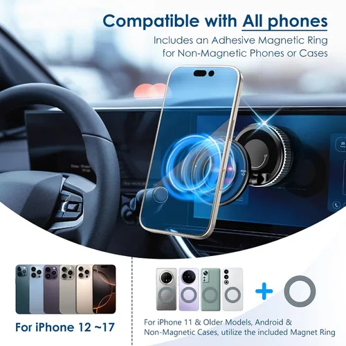 Vista 4 de Soporte magnético de teléfono para automóvil, modelo 2026 N52 Magnets Pro, succión ultra fuerte de 108 libras, regalo ideal para conductores, regalo