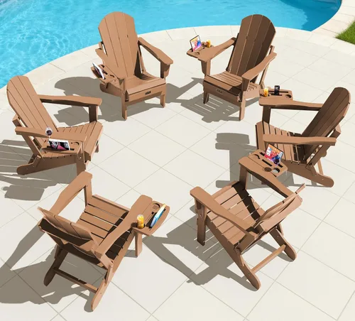 Vista 64 de SERWALL Silla Adirondack plegable para exteriores, silla de patio con portavasos - Ejército