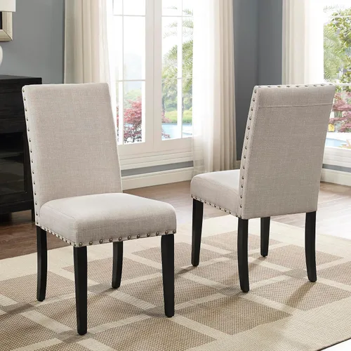 Vista 7 de Roundhill Furniture Biony - Sillas de comedor de tela color café con detalle de tachuelas, juego de 2, marrón, café