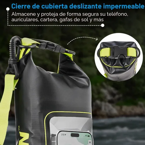 Vista 5 de Pelican Marine Bolsa impermeable IP68 de 2L con rollo superior - Mochila impermeable con funda/bolsa para teléfono - Accesorios para canotaje
