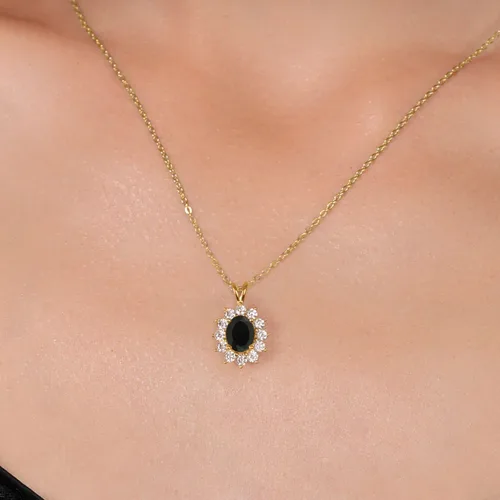 Vista 47 de Gem Stone King Collar con piedra natal ovalada de plata chapada en oro amarillo de 18 quilates, ovalado de 0.315 x 0.236 in, collares con colgante