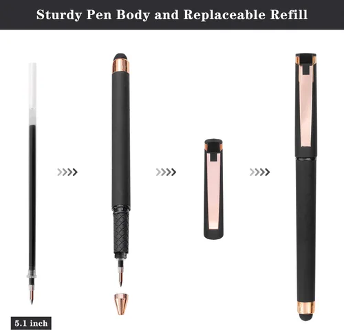 Vista 6 de Linbsunne - Bolígrafos de gel negros de 0.7mm, punta media, bolígrafos de oficina, bolígrafos 2 en 1 con lápiz táctil para pantallas táctiles