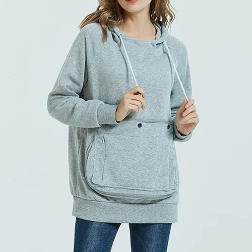 Vista 2 de Sudadera con capucha grande para mujer, con bolsillo grande, para gatos y perros