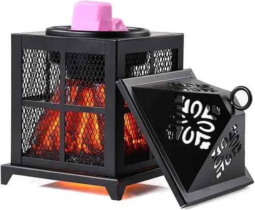 Vista 10 de Calentador de cera para chimeneas eléctricas, quemador de cera metálica, calentador de cera perfumada para regalos y decoraciones de oficina en casa