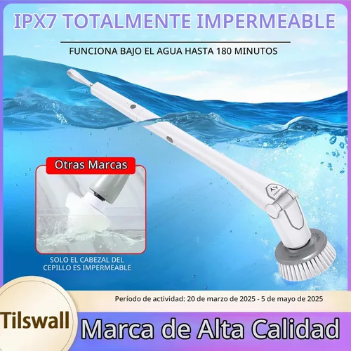 Vista 10 de Tilswall Limpiador eléctrico inalámbrico giratorio – Cepillo de limpieza impermeable IPX7 con 180 minutos de funcionamiento y mango extensible de 43