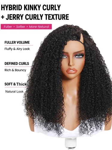 Vista 7 de UNICE Kinky Jerry - Peluca de cabello humano rizado con parte en V, sin
