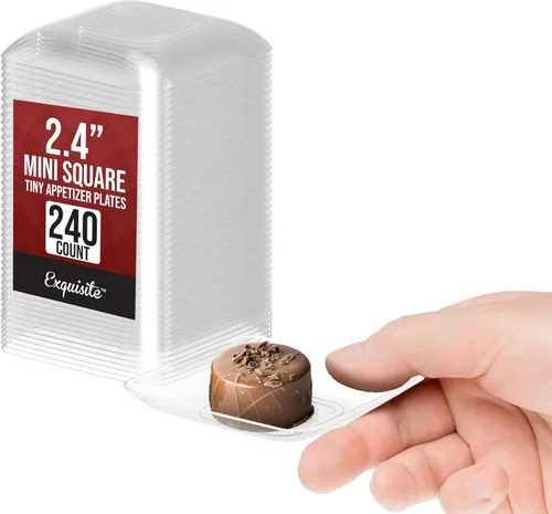 Vista 10 de Exquisite Mini platos de postre pequeños, paquete de 120 platos desechables negros de 2.4 x 2.4 pulgadas, pequeños de plástico sin BPA para bodas