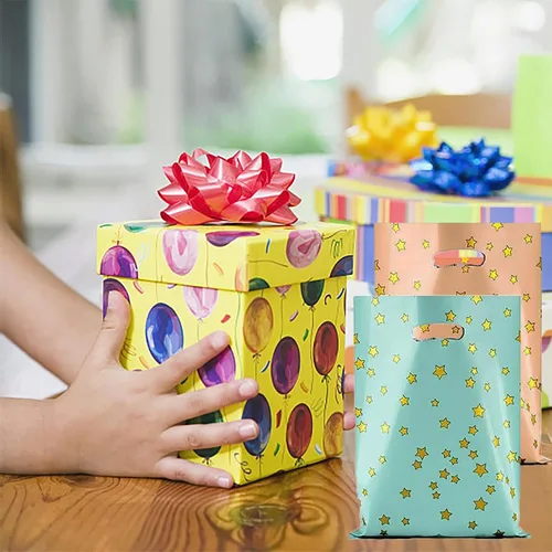 Vista 6 de 25 bolsas de recuerdo de fiesta para cumpleaños de niños, bolsas de dulces en 5 colores con patrón de estrella