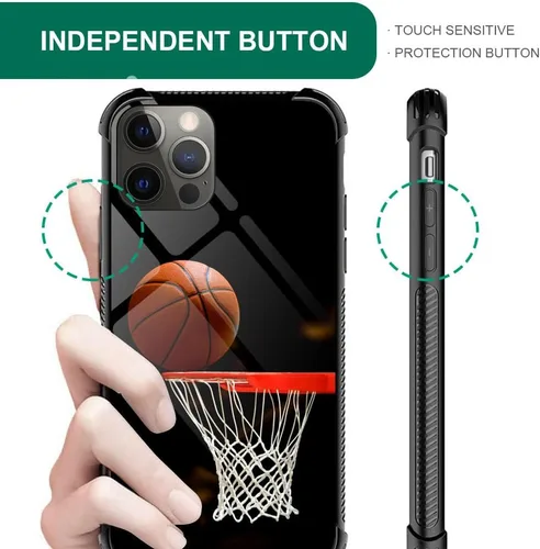 Vista 4 de Funda compatible con iPhone 12 Pro Max, patrón de aro de baloncesto para niños y hombres, funda antiarañazos a prueba de golpes para iPhone 12 Pro