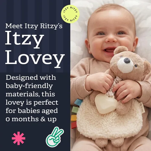 Vista 2 de Itzy Ritzy - Itzy Lovey incluye mordedor - Baby Lovey con mordedor, cintas texturizadas y brazos colgantes - Cuenta con sonido arrugado, tela Sherpa