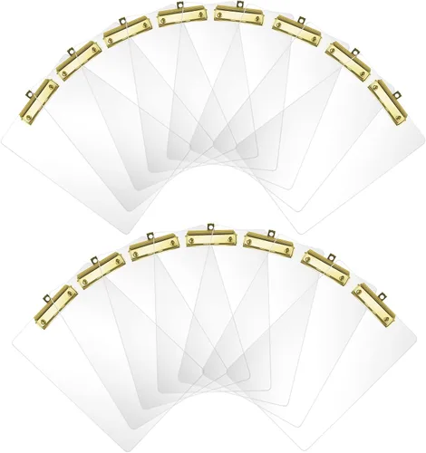 Vista 9 de Moocci Portapapeles transparentes de acrílico grueso, bonito portapapeles transparente con clip dorado fuerte agujero oculto para colgar papel A4