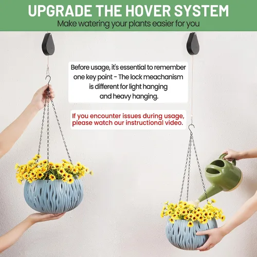 Vista 2 de Sistema Retráctil para Colgar Plantas Kitwinney - Poleas Ajustables para Elevar/Bajar Plantas sin Esfuerzo, Uso Resistente en Interiores