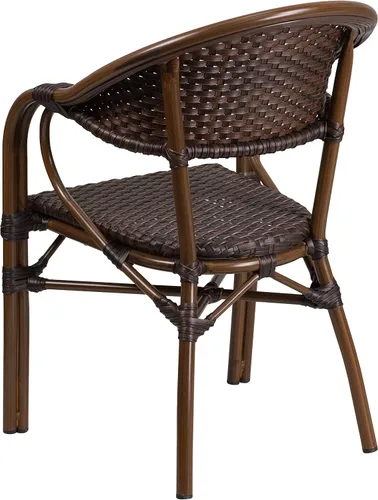 Vista 3 de Flash Furniture Milano Series - Silla de patio de ratán marrón oscuro con marco de bambú rojo y aluminio