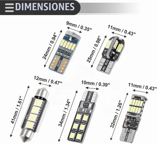 Vista 4 de Motoforti Luces universales para interior de coche, luz LED de cúpula, T10 24/25/32/34/1.614 in para interiores de automóvil, mapa, cúpula