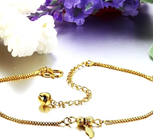 Vista 3 de De la Mujer Tobillera Pulsera bañado en oro 18K Lucky Hojas Colgantes Cadena de pie