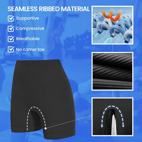 Vista 4 de GAYHAY Pantalones cortos de entrenamiento para mujer, con levantamiento de glúteos, sin costuras, cintura alta, para gimnasio, atletismo, ciclismo