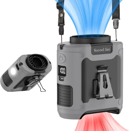 Vista 11 de Socool - Ventilador portátil de 10 000 mAh, clip para cinto, batería recargable, 5 velocidades, linterna, para el cuello, manos libres, 40 horas