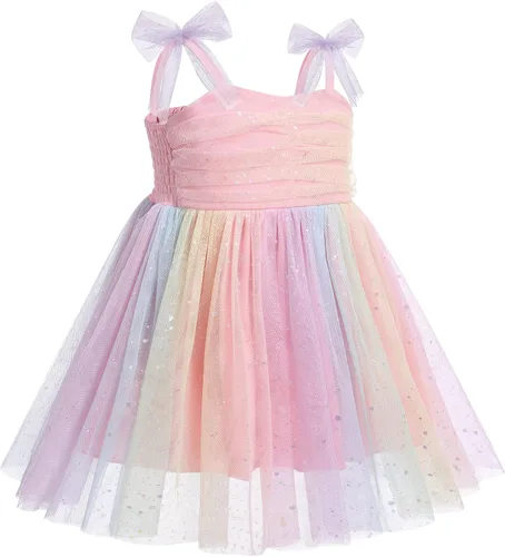 Vista 7 de Vestido tutú para niña, sin mangas, fruncido, vestido de verano con lentejuelas brillantes, lunares, estrellas, princesa, vestido de tul