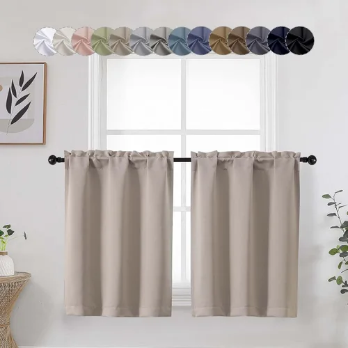 Vista 15 de Aqua Cafe - Juego de 2 paneles de cortinas opacas de 24 pulgadas de largo, con aislamiento térmico suave y sólido, para ventanas de baño, sótano