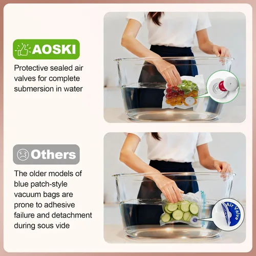 Vista 4 de Bolsas selladoras al vacío reutilizables para alimentos: 30 bolsas de sellado al vacío reutilizables sin BPA con válvula de aire y 2 clips