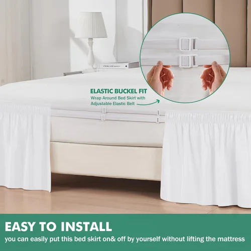 Vista 26 de Biscaynebay Faldas de cama envolventes con esquinas divididas para camas Twin/Twin XL de 15 pulgadas de caída, volantes de polvo elásticos Negro