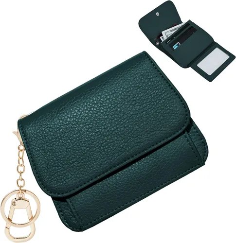 Vista 18 de Cartera pequeña para mujer, con bloqueo RFID, delgada y bolsillo para monedas, tarjetero plegable para tarjetas de crédito con ventana