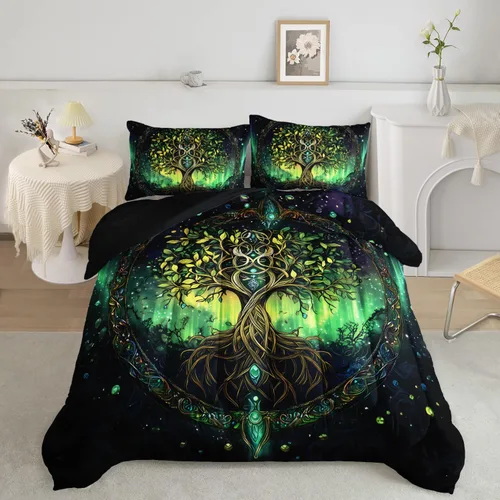 Vista 19 de AILONEN Juego de ropa de cama de 3 piezas, 1 edredón + 2 fundas de almohada, diseño floral adornado y medallones tonales para dormitorio gótico