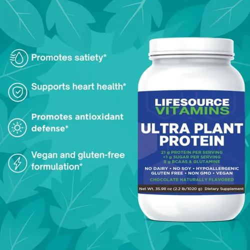 Vista 3 de LifeSource Ultra Plant Protein - Proteína vegana cruda a base de plantas, chocolate, 2.2 libras