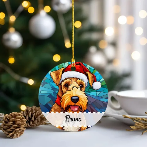 Vista 6 de Airedale Terrier - Adorno de Navidad para perro, regalo para Acción de Gracias, perros personalizados con sombrero de Navidad, adornos de Airedale