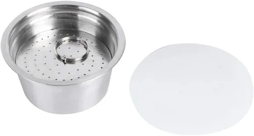 Vista 2 de Oumefar Relleno de café recargable, cápsulas de café reutilizables de acero inoxidable con tapa de silicona, taza de cápsula de café recargable
