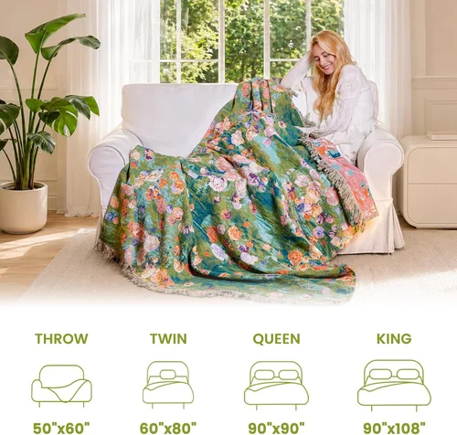 Vista 210 de MSGKV - Manta bohemia/primaveral de algodón para sofá y sala de estar, de gasa acogedora, de 50 x 60 pulgadas 50"x60" Cotton Throw, Woven Bird
