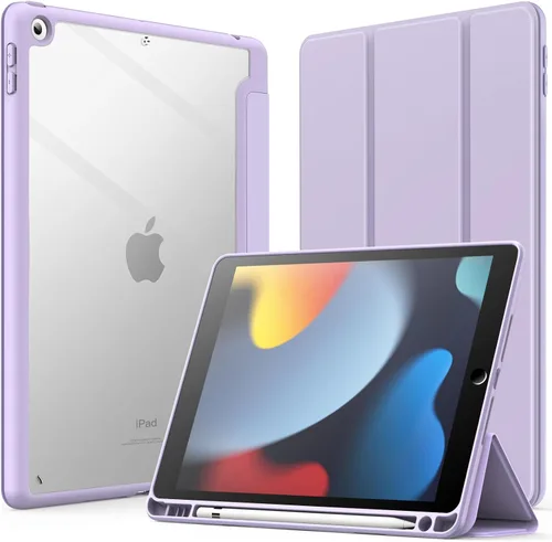 Vista 9 de JETech Funda para iPad de 10.2 pulgadas (9ª/8ª/7ª generación, 2021/2020/2019) con soporte para lápices, carcasa trasera transparente, soporte