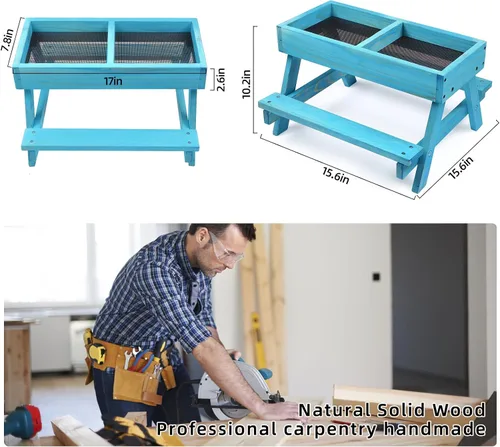 Vista 4 de Mesa de picnic de pollo, comedero de pollo sin desperdicios hecho a mano de madera, kit grande de comedero de pollo para bricolaje, comederos