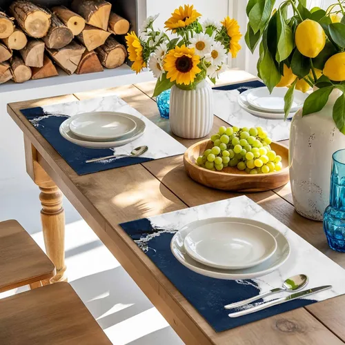 Vista 8 de Juego de 6 manteles individuales de tela de arpillera tejida lavable para mesa de comedor cuadrada/rectangular/redonda/ovalada, estético, blanco