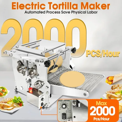 Vista 3 de Máquina eléctrica de tortillas, máquina automática de prensa de tortilla de maíz y harina de 2 a 7.8 pulgadas con revestimiento antiadherente