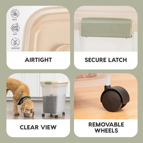 Vista 45 de Contenedor hermético para almacenamiento de alimentos Iris Premium, Bronceado, pequeño Wheels for Mobility, Airtight Seal, BPA-Free, Best for Bird
