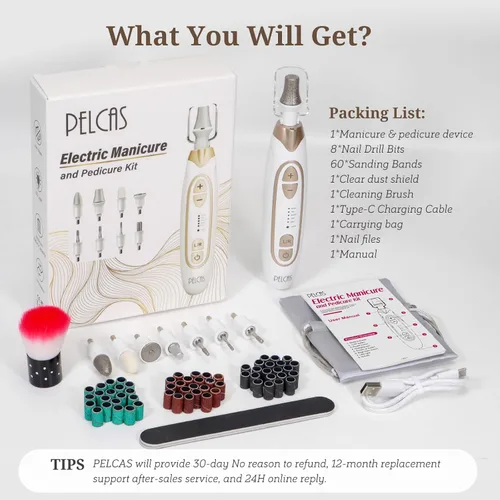 Vista 8 de PELCAS Lijadora Eléctrica de Uñas de los Pies para Uñas Gruesas, Kit de Manicura y Pedicura de 5 Velocidades, Taladro de Uñas Inalámbrico con Luz