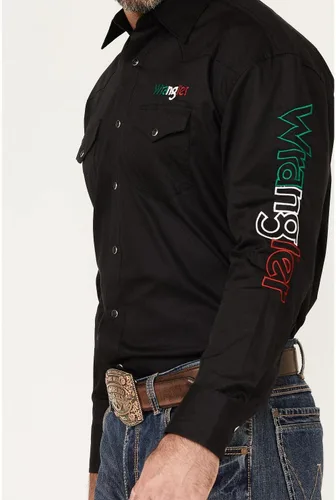 Vista 2 de Wrangler Camisa de manga larga negra con logotipo de Mexi para hombre