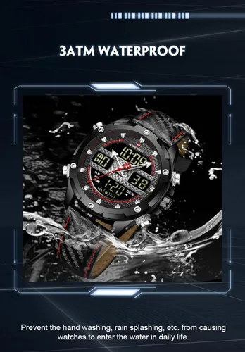 Vista 8 de NAVIFORCE Reloj analógico digital militar de cuarzo para hombre movimiento de cuarzo japonés resistente al agua 3ATM reloj deportivo de cuero