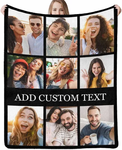 Vista 10 de InterestPrint Manta personalizada con nombre, 6 fotos, manta personalizada para aniversario, boda, para marido, esposa, amantes, 6 tamaños