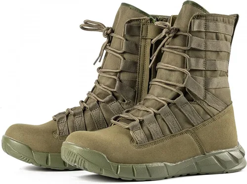 Vista 2 de Botas militares ligeras de 8 pulgadas de media altura hasta el tobillo, color beige, botas de senderismo para senderismo, senderismo, mochilero