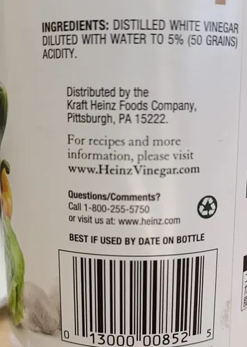 Vista 3 de HEINZ Vinagre Blanco Destilado Regular Claro 16 OZ - 0013000008521