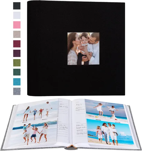 Vista 37 de Mublalbum - Pequeño álbum de fotos 4x6 con cubierta de lino y áreas de notas, libro de fotos con bolsillos verticales para boda, familia, bebé