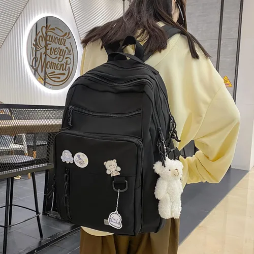 Vista 5 de GAXOS Linda Mochila Estética para Escuela Estudiante de Secundaria Mochila de Viaje para Adolescentes Niñas Mochila con Pin de Oso Bolsos de Libros