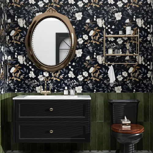 Vista 6 de ILHIIOR Papel tapiz floral azul oscuro para despegar y pegar, papel de contacto de hojas bohemias, papel de contacto con flores oscuras, extraíble