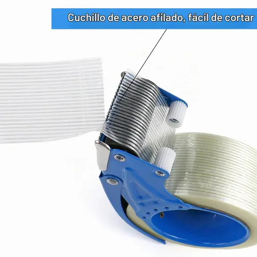 Vista 4 de BOMEI PACK Cinta de Embalar de 2 Pulgadas con Dispensador, Cinta de Embalaje Reforzada de Monofibra de Vidrio con Hilo para Envío, 3 Rollos x 5.5