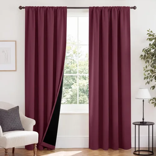 Vista 120 de NICETOWN Biscotti Beige 100% Cortinas opacas de 45" de largo para cocina, bolsillo con varilla para sótano completamente opaco, cortinas térmicas
